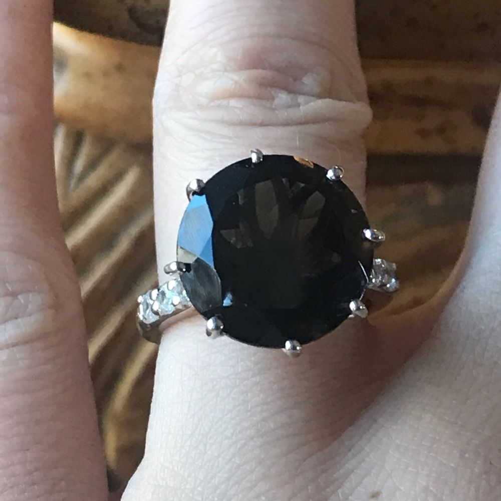 Natural Smoky Quartz Sterling Silver Lotus Cocktail Ring Size 6.25